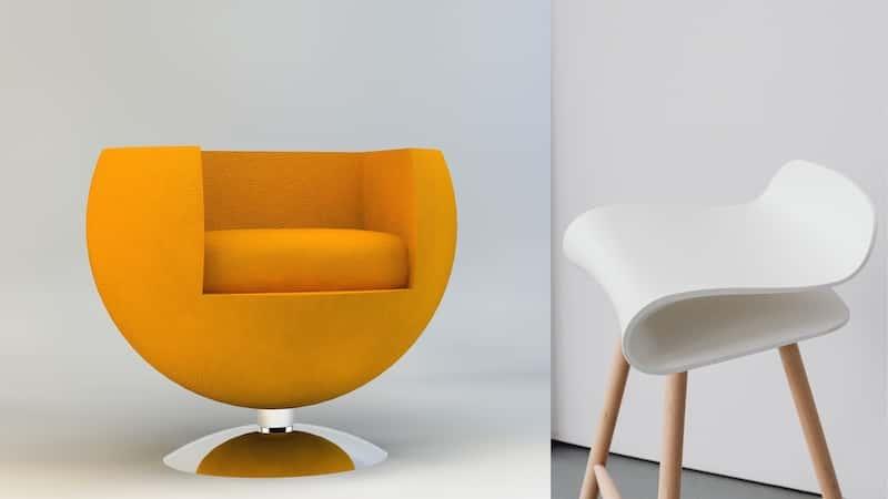 Moderne design stoelen als satirische illustratie over emancipatie