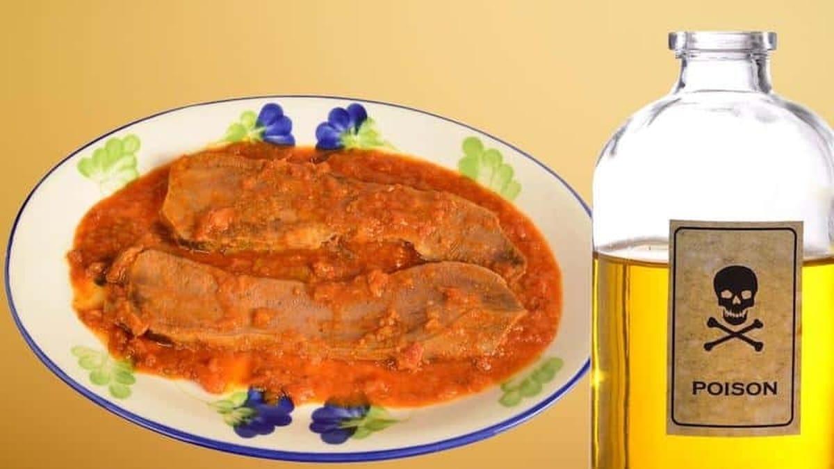 foto van een bord madeirasaus waar een flesje vergif naast staat, wellicht PFOS